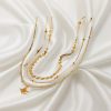 Stainless Steel Rhinestone Four Eight-pointed Stars Pendant Three-layer Necklace