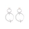 New 925 Sterling Silver Double Circle Pearl Drop Earrings For Women Fashion Elegant Gold Mosaic Zircon Earing Fashion Jewelry