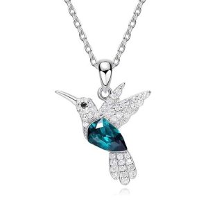 Hummingbird Jewelry Set Silver Plated Chain Necklace Stud