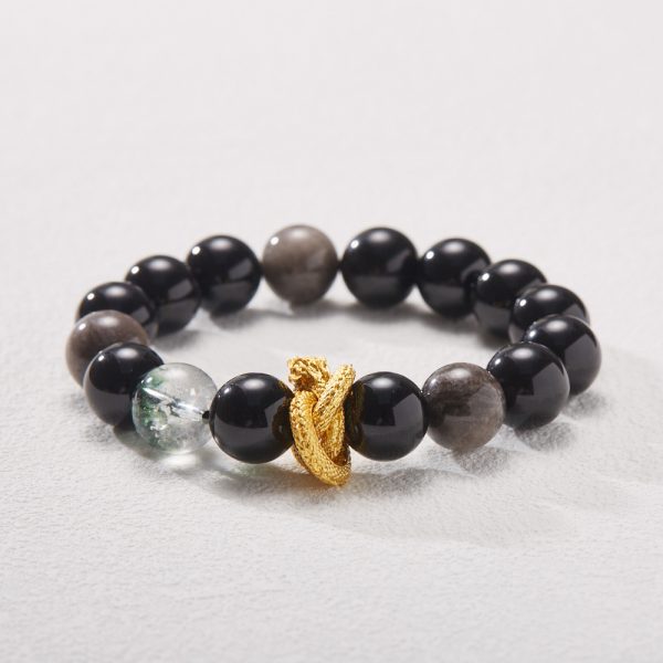 Nine Purple Fire Design Bracelet Silver Stone Green Phantom Quartz