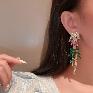 Diamond Drop Finger Feather Earrings