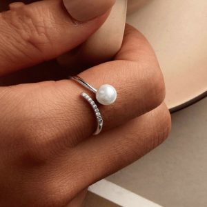 Elegant Shell Pearls Ring S925 Sterling Silver Opening Adjustable