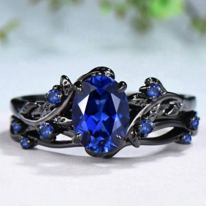 Couple Rings Gun Black Inlaid Navy Blue Rhinestone Ring Ins Ornament Female