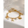 Women's Stainless Steel 18K Dold Pearl Shell Pendant Bracelet