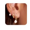 Brass Imitation Pearl Simple And Stylish Earrings Three-piece Set