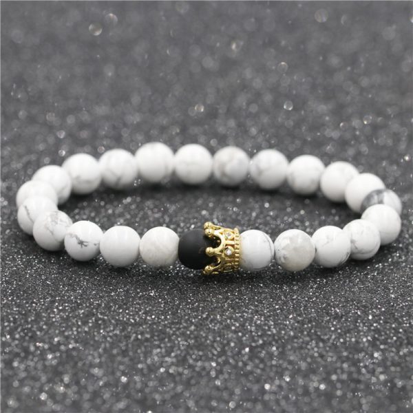 Jewelry White Turquoise Black Frosted Stone Crown Set Couple Bracelet