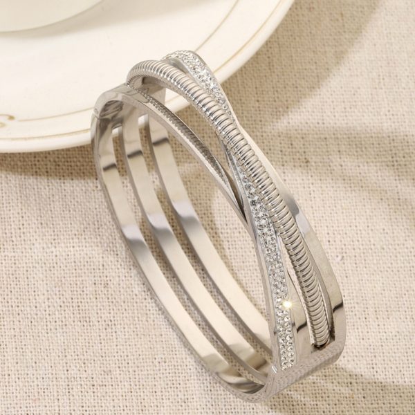 Women's Hollow Multi-layer Cross Diamond Titanium Steel Bracelet