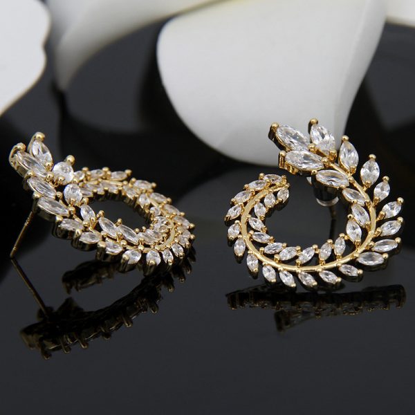 Classic Style High-end Necklace Earrings Set Olive Branch Bridal Jewelry
