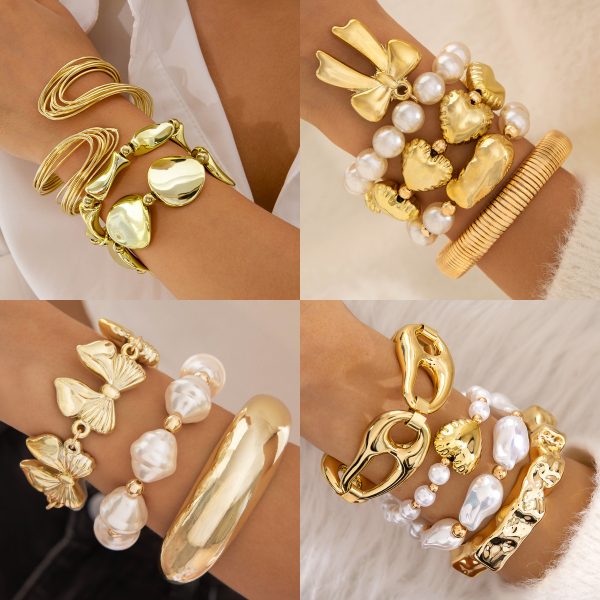 New Multi-layer Line Winding Geometric Open Bracelet Suit