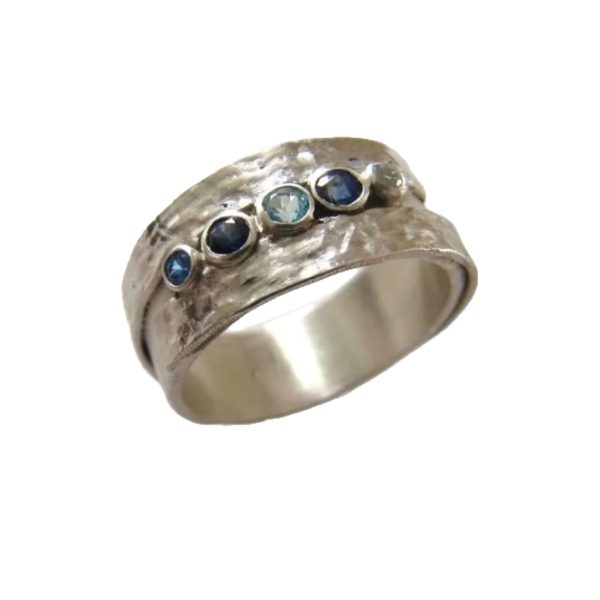Wide Face Colored Zircon Ring With Retro Minimalist Design