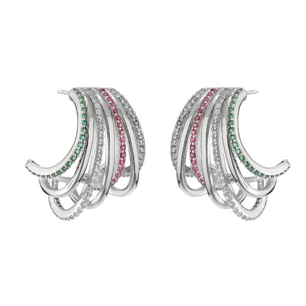 Light Luxury Multi-layer Micro-inlaid Colorful Crystals Circle Personality Hollow Out C- Shaped Earrings