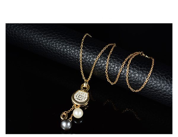Alloy Necklace Set 18K Gold Pearl Earring Set