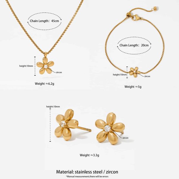 New Stainless Steel Flower Bracelet Necklace And Earring Suit Simple Fashion