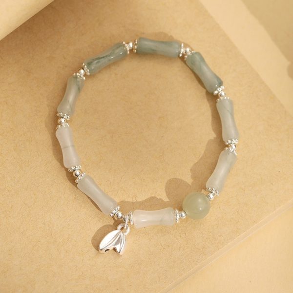 Natural Tianshan Green Bamboo Pure Silversterling Silver Bracelet For Women