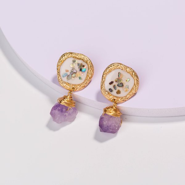 Purple Natural Stone Jewelry Colorful Crushed Shell Earrings