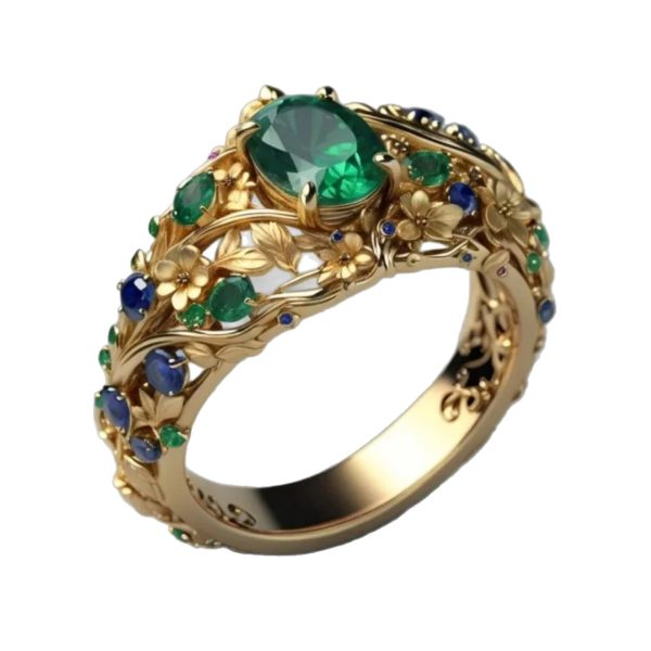 Hollow Carved Color Zircon Ring Elegant Affordable Luxury Style Ring