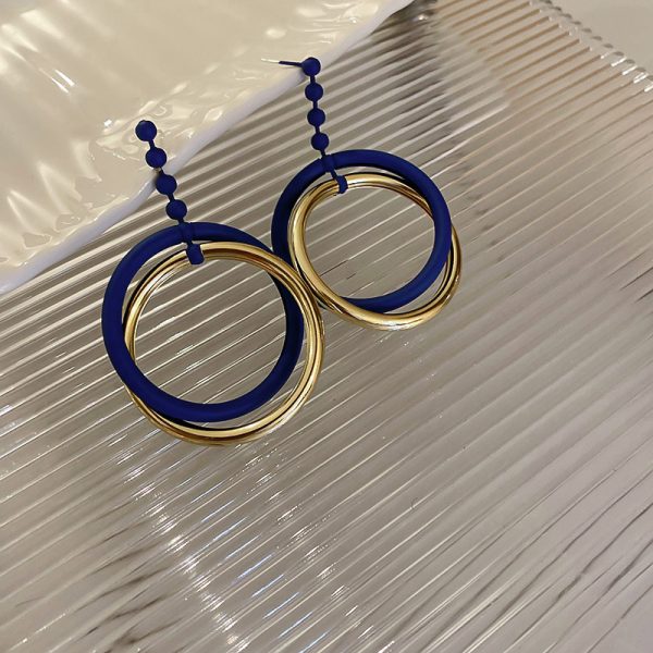 925 Silver Needle Baked Lacquer Circle Ring Earrings