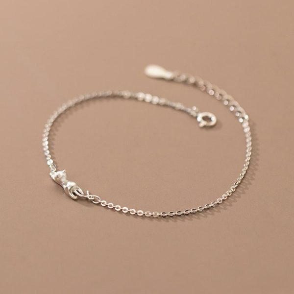 S925 Silver Bracelet Women's Trendy Japanese And Korean Style Cute Cat Bracelet