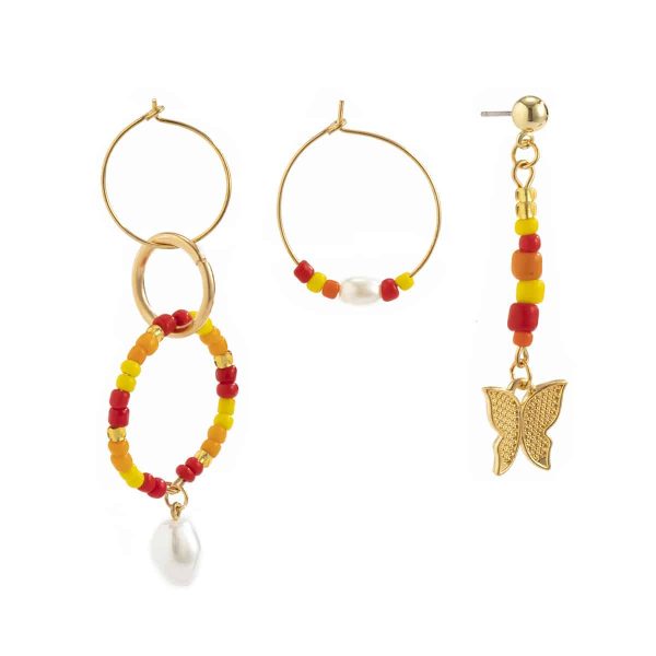 Temperament Stitching Rice Beads Butterfly Earrings Set