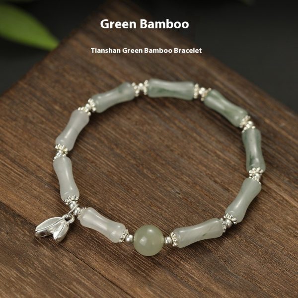 Natural Tianshan Green Bamboo Pure Silversterling Silver Bracelet For Women