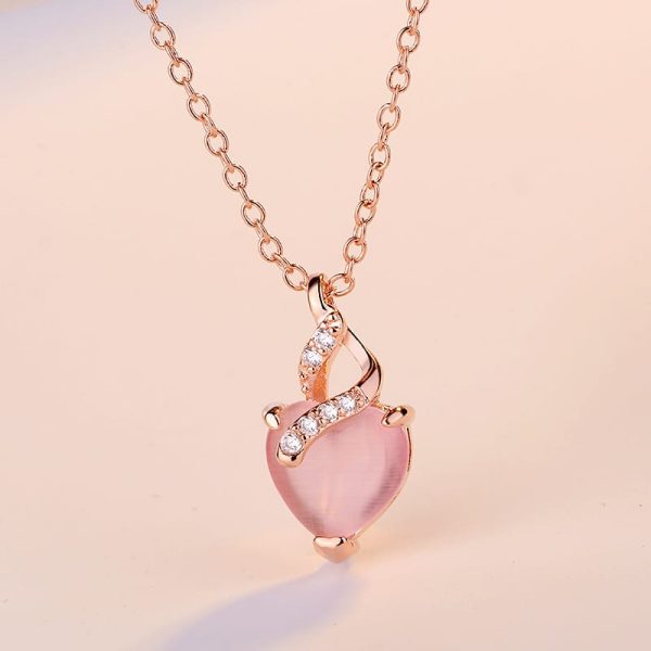 Women's Heart-shaped Pink Crystal Synthetic Pendant Necklace