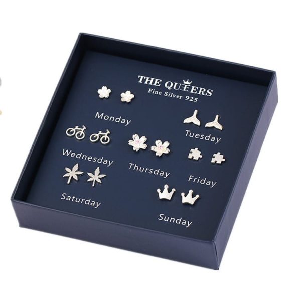 Fashion 925 Silver Needle Asymmetrical Earrings Gift Set