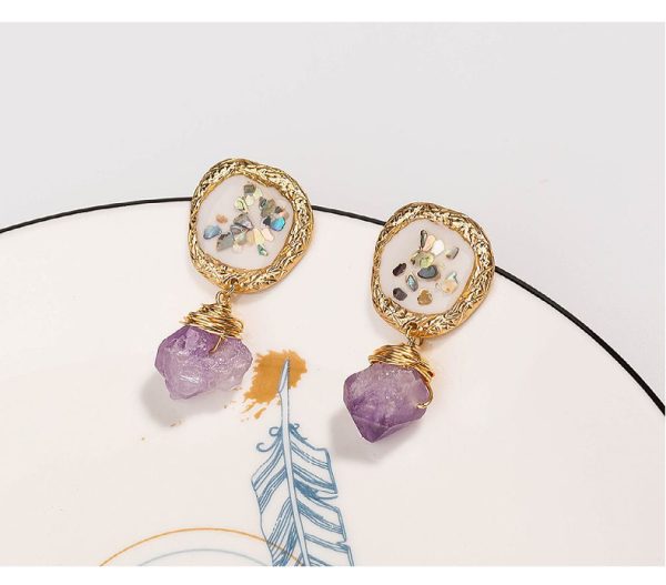 Purple Natural Stone Jewelry Colorful Crushed Shell Earrings