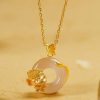 White Chalcedony Peace Buckle Peach Blossom Pendant Sterling Silver Necklace