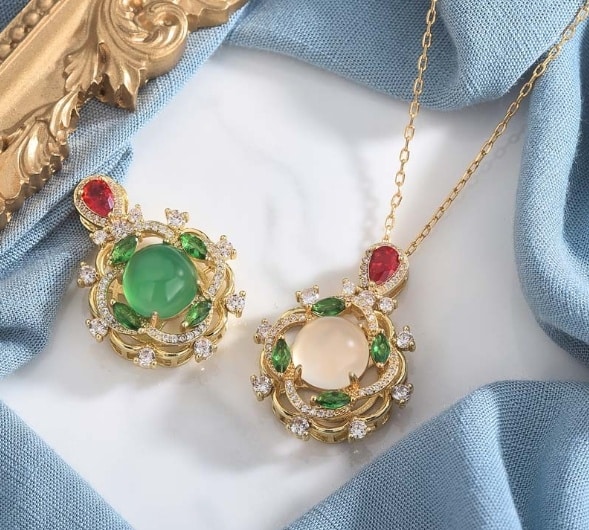 S925 Silver Inlaid Natural Chrysoprase Agate Necklace