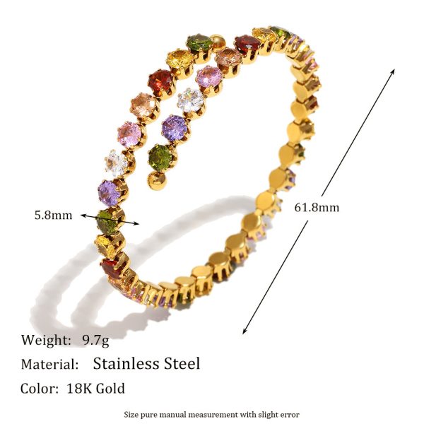 Stainless Steel 18K Gold Plating Color Round Zirconium Bracelet