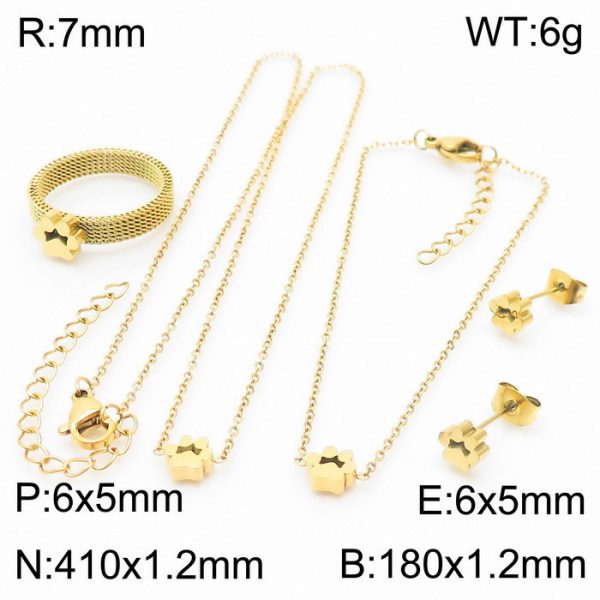Ring Mesh Cat's Paw Stainless Steel Necklace Bracelet Cute Pet Four-piece Ring Set Jewelry