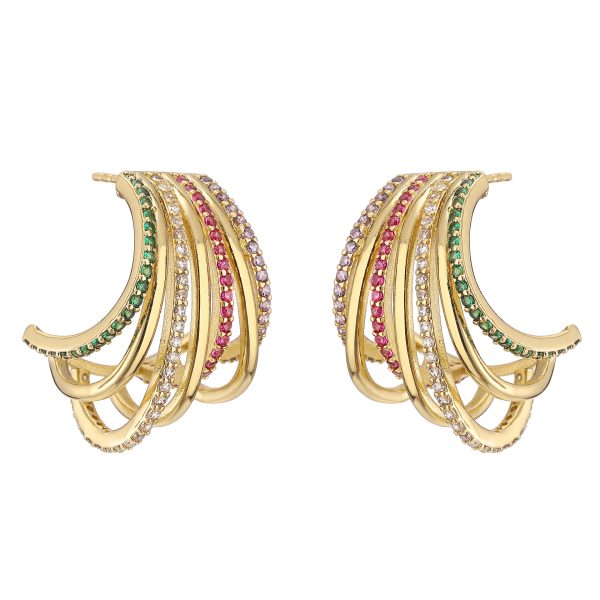 Light Luxury Multi-layer Micro-inlaid Colorful Crystals Circle Personality Hollow Out C- Shaped Earrings