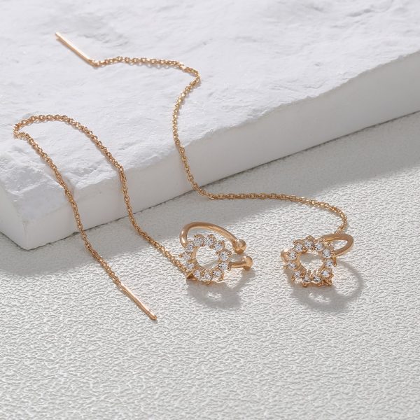 New Korean Super Fairy Ear Thread Female Fashion Personality Round Copper Micro Set Zircon Ear Studs Earbone Clip Chain Simple Style Long Earrings